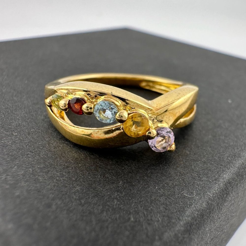 Mother's Multi-Gemstone Bypass Ring - Sterling Silver with 14kt Gold Overlay -7